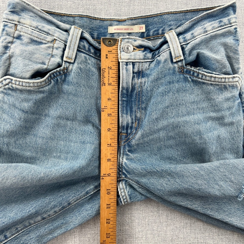 Levis 94 Baggy Wide Leg Distressed Jeans Light Wash Blue Womens 27 (W30 x L30) - Picture 10 of 14